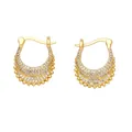 Gold plated horseshoe hoop earrings with pave set zircons and beaded edge detail - Style B-U Shape Horseshoe / Gold