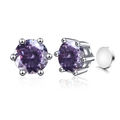 Classic 925 silver stud earrings featuring round purple moissanite in a six-prong setting - Light Purple (Magnetic)
