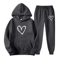 Dark grey tracksuit set with white hand-drawn heart print, hoodie and joggers - S / Dark Gray