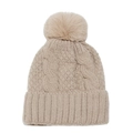 Dettaglio della maglia a trecce e del pompon soffice su un berretto invernale albicocca - M(56-58cm) / Cachi