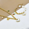 Set gioielli dorati con ciondolo a cuore di perla bianca, farfalla e tulipano - Collana + Bracciale