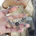 Retro silver dreamcatcher beaded charm bracelet with heart pendants and glass beads - White Net Bracelet