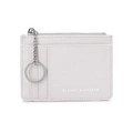 Light gray cross-grain mini card holder with zipper pocket and silver keychain - Silver