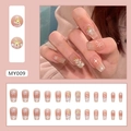 Detailed set of pink gradient press-on nails with snowflake, star and pearl accents - MY009 Ice Transparent Snowflake