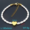 Bracelet élégant en perles de verre blanches avec pendentif cœur doré et fermoir - Style Pendentif Coeur Or