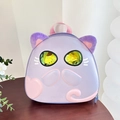 Dettaglio dello zaino rigido in EVA viola per bambini con orecchie di peluche e occhiali - Viola
