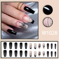 Faux ongles ballerine longs avec motifs papillons noirs et lignes géométriques - Style Colle avec Lignes de Papillon Noir (W1028)