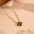 18K vergulde klavertje ketting met zwarte hartmotieven en een elegante O-schakel - Zwarte Ketting