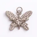 Silver butterfly charm with white zircon pavé wings and a square center stone - Pave Butterfly-White Gold