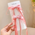 Set di fermagli per capelli con fiocchi in organza rosa e bianchi e nastri lunghi - Rosa 2 Pezzi