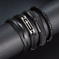 Men's 4-piece black braided leather bracelet set with cross pendant and beads - Black Cross Combination 4-Piece Set