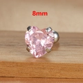 Detailed macro view of 8mm pink heart-shaped zircon earring with titanium steel stud - 8mm Silver Tone Pink Style (E1611)