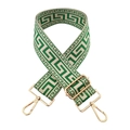 Green and white Greek key patterned replacement shoulder strap with gold metal hooks - Emerald Green