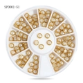Flatback nail art rhinestones and pearls set in a 12-grid white rotating storage box - Gold Edged Pearls (sp0001-51)