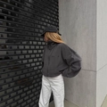 Dark grey fleece zip-up sweatshirt with Lara Studio embroidery and white casual trousers - S / Dark Gray