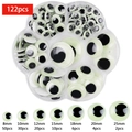 Luminous googly eyes set in flower storage case with 122 pieces in assorted sizes - Box 11 (Luminous 122pcs)