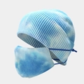 Detail view of tie-dye knit beanie and matching face mask set with blue sky pattern - M (56-58cm) / Sky Blue White Tie-Dye (7#)