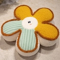 Smiling flower plush cushion in yellow and green petals made of soft sherpa fleece - Green Stripe and Yellow / Small Style