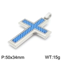 Silver steel cross necklace with blue carbon fiber inlay, size 50x34mm and weight 15g - Style B Steel Frame Blue Inlay (KP97235-KFC)