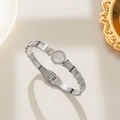 Silver titanium steel geometric bangle with Roman numerals and mother of pearl inlay - Silver