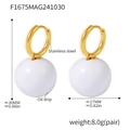 Gold stainless steel hoop earrings featuring white enamel hollow ball charms - Gold White