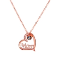 Rose gold heart projection necklace with Mom lettering and decorative sparkling crystals - Rose Gold Projection Style (M-162)