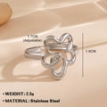 Adjustable silver hollow flower ring in stainless steel with a minimalist floral design - 579 / Silver