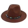 Brown wide brim western cowboy hat featuring turquoise beads and metallic accents - M (56-58cm) / Coffee