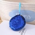 Sparkly blue sequin round coin purse featuring plush back and matching blue carabiner - Teal