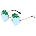 Creative strawberry-shaped rimless sunglasses with blue lenses and gold metal temples - Gold Frame Light Blue