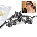 Elegant black lace masquerade mask for women with intricate floral cutouts and ribbons - 09 Tiger