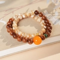 Double-layer crystal bead bracelet with orange agate and retro Lily of the Valley charm - Style 26 Brown Vintage Double-layer Wood Beaded Bracelet (Gift Box)