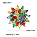 Rotating snowflake brooch in gold finish with colorful zircon crystals and dimensions - Colorful