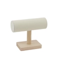 Beige leather and wood single-tier T-bar display stand for bracelets and watches - Bead Velvet Beige