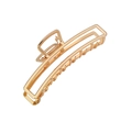 Macro shot of large golden rectangular hollow metal hair claw clip with glossy finish - Rectangle / Gold