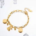 Golden titanium steel double-layer bracelet with letter E and Queen coin charm - Letter E