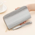 Women's large gradient wristlet wallet in silver metallic finish with gold hardware - Single Zipper / Gray