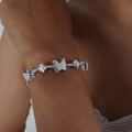 Bracciale in acciaio inossidabile argento con ciondolo a farfalla e perline lucide - Farfalla Zirconia / E410-Colore Acciaio