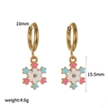 Detail of gold hoops with colorful enamel snowflakes and precise size measurements - Gold Pink Blue Snowflake Earring Style (TE60537-BP)