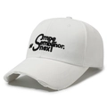 White vintage washed baseball cap with distressed brim and black letter embroidery - White