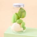 Green and beige makeup sponge set in clear jar including teardrop and gourd shapes - Drifting Bottle 4Large 3Small / Green System