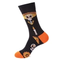 Schwarze Tag der Toten Socken mit orangefarbener Ferse und Totenkopfmotiven - 1389-Schwarzer Sombrero-Schädel II