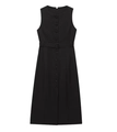 Detail of black sleeveless button-down midi dress with matching waist belt on white background - S / Black