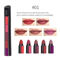 Detail showing five-in-one matte lipstick sections and professional lip swatches in various shades - 01#Red Series