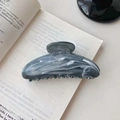 Elegant large dark gray marble claw clip with acetate finish for French hair styling - Black