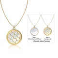 S925 sterling silver necklace with double-sided honeycomb shell pendant in 18K gold finish - 925 Silver / Gold Double Sided Shell Honeycomb Necklace (DY190692-S-G-WH)