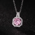 Detailed close-up of pink gemstone pendant with halo of zircons on black background - Pink Pendant Only (Without Chain)