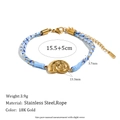Macro view of 18K gold seashell pendant bracelet with detailed size measurements - Blue Cotton Rope Flat Conch Style / Blue/Gold