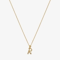 Detail of gold letter R pendant with textured surface and sparkling white crystals - 925 Silver / Gold - Letter R