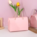Trapezoid pink gift box with gold woven handles for nougat and pastry packaging - 20x10x13.5cm-Handheld Gift Box / Pink